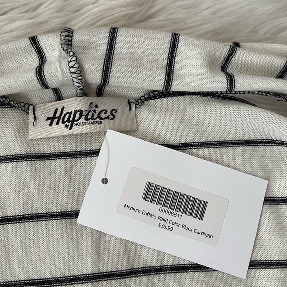 {Haptics} Buffalo Plaid Striped Open Front Long Cardigan - Women's Medium - NWT - Picture 10 of 11